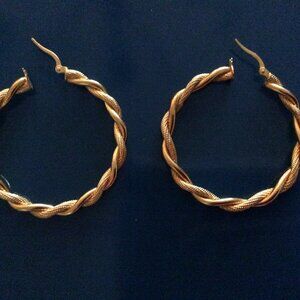 18k solid gold twisted hoop earrings 1.5"